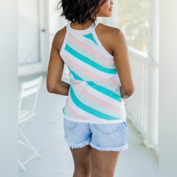 NEW Blue And Peach Striped Sweater Tank Top, Size XS - Picture 3 of 7